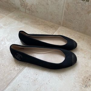 Chanel 2010 Interlocking CC Logo Ballet Flats Black Leather - Size 38 1/2